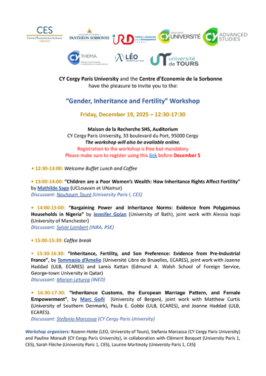 Atelier en Economie de la Famille et du Genre