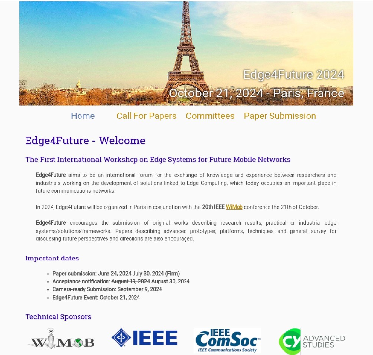 1st International Workshop on Edge Systems For Future Mobile Networks in conjunction with 